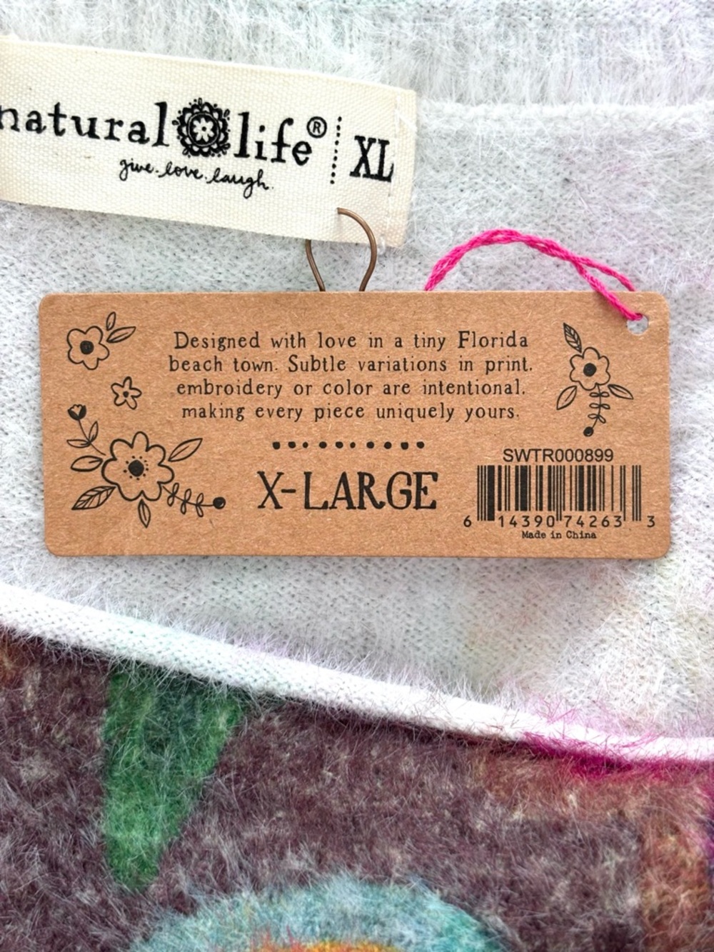 Natural Life Folk Flower Pullover Sweater NWT Mauve Soft Cozy XL - Picture 7 of 8